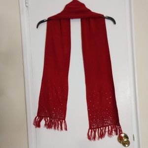 Red Scarf With Shiny Silver Beading